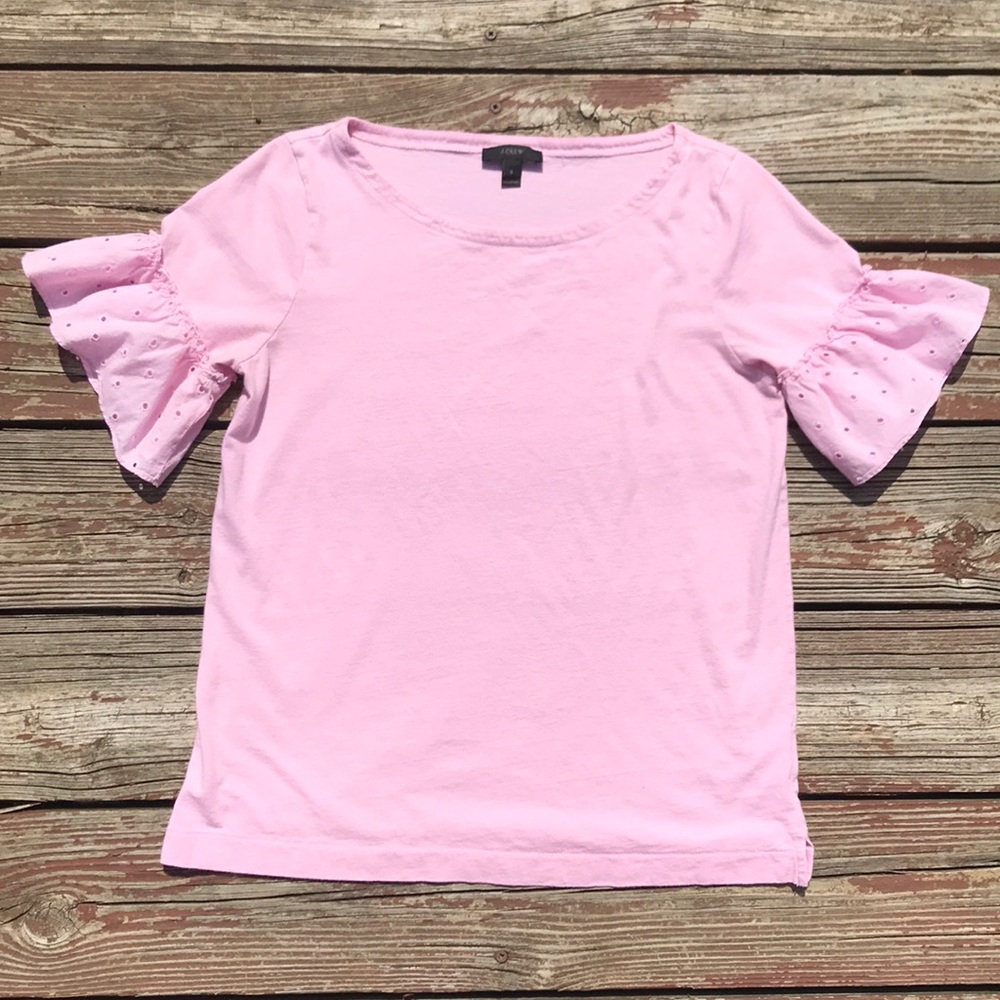 J Crew Pink Eyelet Ruffle-sleeve T-shirt